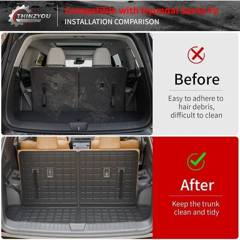 24-26 Hyundai Santa Fe Cargo Mat Trunk Floor Liner All Weather Back Seat Cover